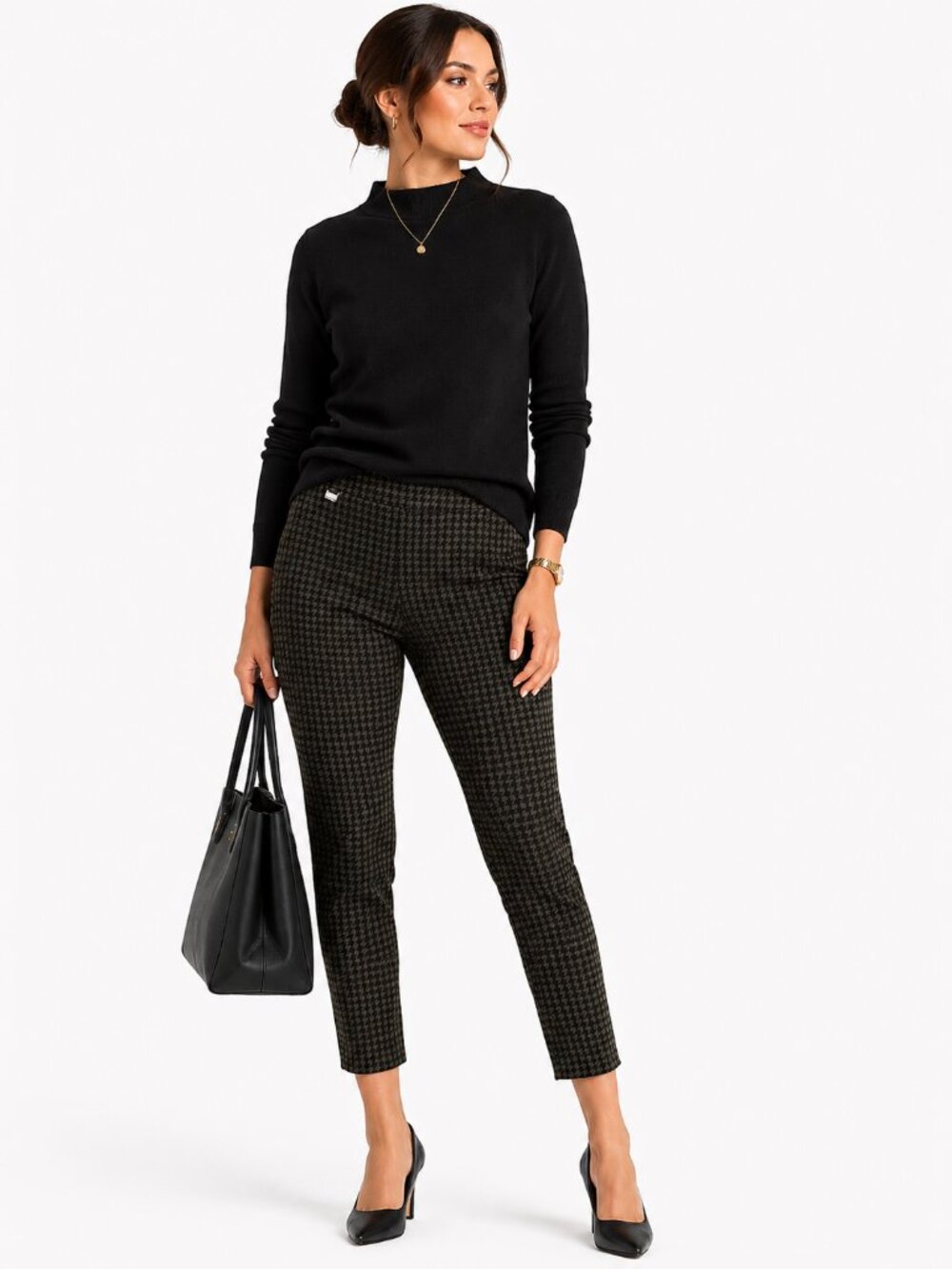 Premise Studio Houndstooth Pull On Ankle Pants Black Gray Office Academia Size M